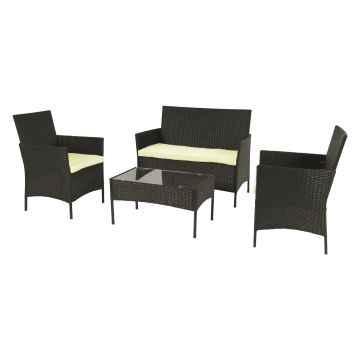 Panama - Salón de jardín de poliratán con sofá + 2 sillones + mesa de centro No Brand Marrón