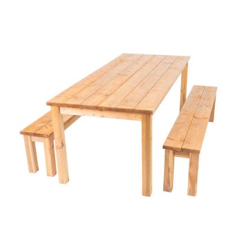 Cesis - Mesa de madera con 2 bancos de madera de pino impregnado No Brand Pino