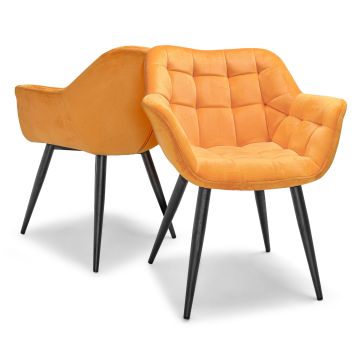 Lisbona - Juego de 2 sillas de comedor de terciopelo naranja Frankystar Naranja
