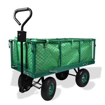 Carrito de transporte 550Kg con rejillas desmontables y cesta de herramientas Boudech Verde