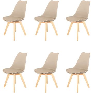 Lelia - Juego de 6 sillas de PP+PU con patas de madera - estilo nórdico Casa Collection 