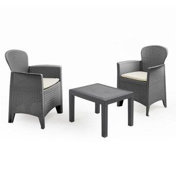 Akita - Salón de jardín de poliratán - 2 sillones + mesa de centro Frankystar 
