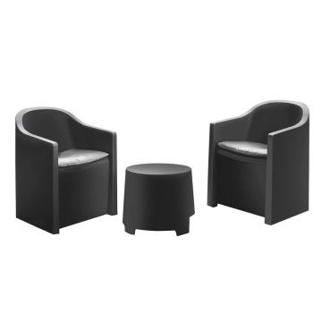 LUNA - Set de jardín 2 sillas + mesa de centro de resina Progarden Negro