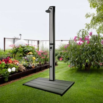 Ducha solar de PVC para jardín de 35L con plataforma - Surya Silver & Dasar Frankystar Plata