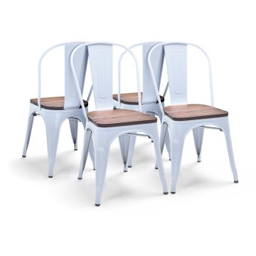 Sofia - Juego de 4 sillas de metal con asiento de madera maciza Frankystar 