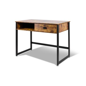 Otari - Mesa escritorio de estilo industrial con cajón y estante, 110x50xH76 cm Frankystar Negro